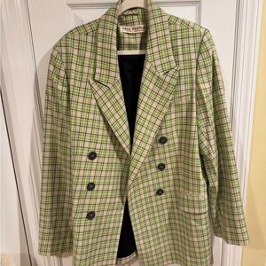 Free People Green Checkered Blazer